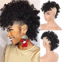 Kinky Curly Mohawk Wig Clip in Hairpieces for Black Women Deep Curl Hawks Wigs with Faux Bangs Oseti Mix Dark Brown Afro Faux Hawk Drawstring Ponytail with Bangs for African American Wigs miniinthebox - thumbnail