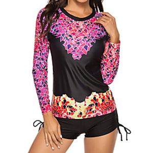 Women's Rashguard Swimsuit Spandex Swimwear UV Sun Protection Quick Dry Stretchy Long Sleeve 2 Piece - Swimming Surfing Snorkeling Floral  Botanical Autumn  Fall Spring Lightinthebox