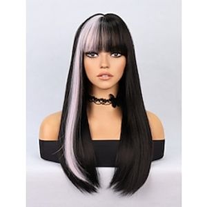 Cosplay Costume Wig Synthetic Wig Straight kinky Straight Neat Bang Machine Made Wig 20 inch Black / Purple Black / Pink Synthetic Hair Women's Multi-color miniinthebox