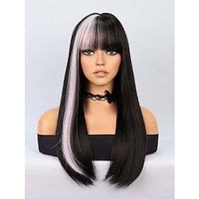 Cosplay Costume Wig Synthetic Wig Straight kinky Straight Neat Bang Machine Made Wig 20 inch Black / Purple Black / Pink Synthetic Hair Women's Multi-color miniinthebox
