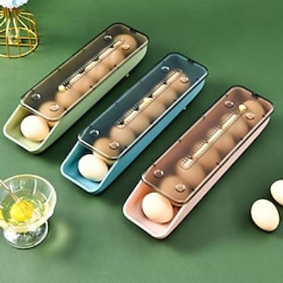 Household Automatic Safe Slide Egg Storage Box Drop-Proof Egg Tray Egg Holder Basket Closet Kitchen Fridge Storage Box Lightinthebox