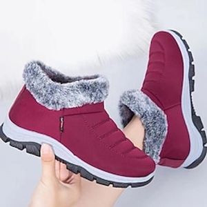 Women's Boots Snow Boots Winter Boots Daily Fleece Lined Booties Ankle Boots Winter Flat Heel Round Toe Casual Comfort Elastic Fabric Loafer Solid Color Black Red Lightinthebox