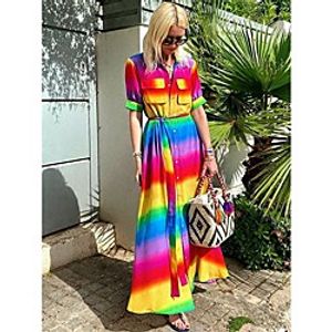 Women's Swing Dress Maxi long Dress Red Short Sleeve Stripes Spring Summer Casual  Daily 2021 S M L XL Lightinthebox