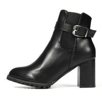 Black Buckle Block Ankle Boots