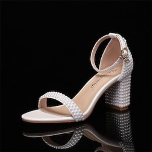 Women's Wedding Shoes Sandals Dress Shoes Ankle Strap Heels White Shoes Wedding Party Wedding Sandals Bridal Shoes Bridesmaid Shoes Summer Imitation Pearl Buckle Chunky Heel Round Toe Elegant Classic miniinthebox