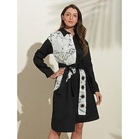 Women's Shirt Dress Knee Length Dress Black Long Sleeve Graphic Prints Irregular Hem With Belt Spring Lapel S M L Lightinthebox