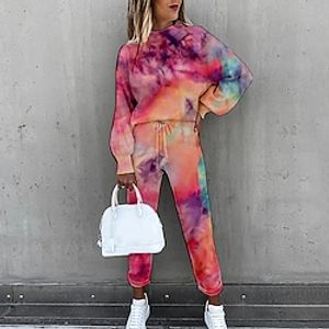 Women's Sweatshirt Tracksuit Pants Sets Active Basic Pink Khaki Sports Outdoor Daily Tie Dye Print Turtleneck S M L XL XXL miniinthebox