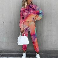 Women's Sweatshirt Tracksuit Pants Sets Active Basic Pink Khaki Sports Outdoor Daily Tie Dye Print Turtleneck S M L XL XXL miniinthebox - thumbnail
