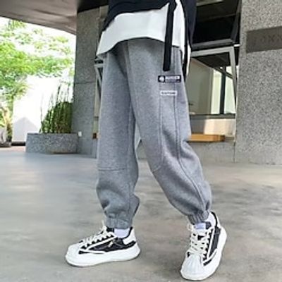 Kids Boys Pants Trousers Pocket Solid Color Letter Comfort Pants School Fashion Cool Black Gray High Waist Lightinthebox