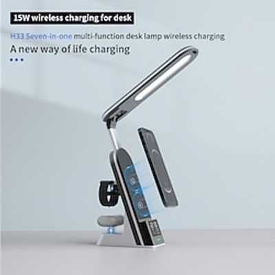 7-In-1 Wireless Charging Desk Lamp Multifunctional Eye Protection LED Foldable Mobile Phone Wireless Charging Desk Lamp miniinthebox