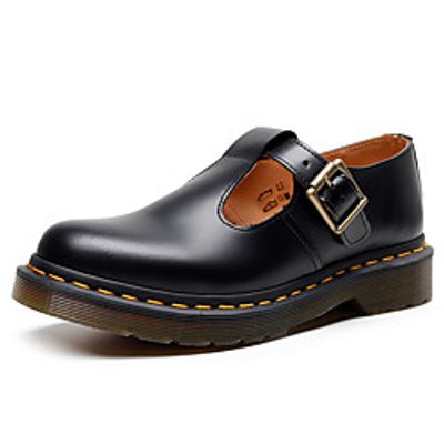 Women's Oxfords Flat Heel Round Toe Booties Ankle Boots Daily Work Leather Buckle Solid Colored Black Lightinthebox