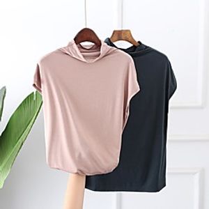Women's T shirt Solid Colored High Neck Tops Basic Basic Top White Black Blue Lightinthebox