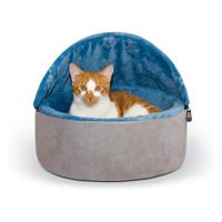 K & H Self-Warming Hooded Kitty Bed - Small - Blue/Gray (41 cm) - thumbnail