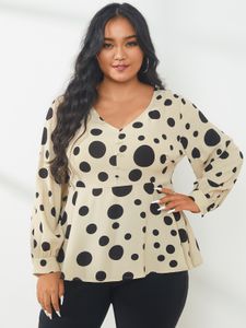 YOINS Plus Size V-neck Polka Dot Long Sleeves Blouse