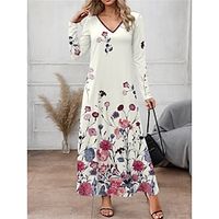 Women's Casual Dress Shift Dress Floral Print V Neck Long Dress Maxi Dress Elegant Valentine's Day Date Long Sleeve Loose Fit White Blue Green Spring S M L XL 2XL Lightinthebox - thumbnail