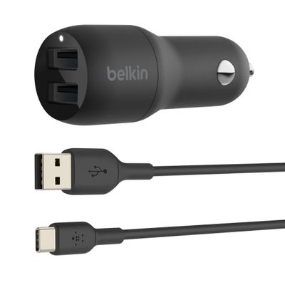 Belkin boost charge Dual USB-A Car Charger 24W+ USB-A to USB-C Cable, Black
