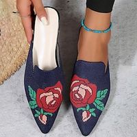 Women's Flats Slippers Mules Comfort Shoes Daily Embroidered Flowers Embroidery Flat Heel Pointed Toe Casual Comfort Minimalism Elastic Fabric Cloth Loafer Black Blue miniinthebox