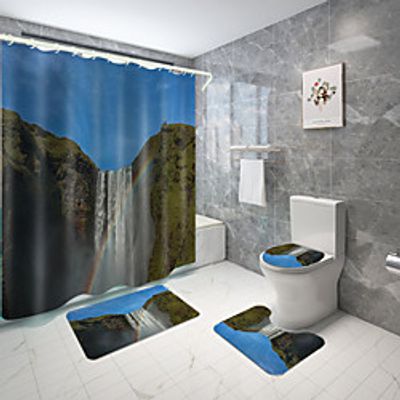 Rainbow Waterfall Series Digital Printing Four-piece Set Shower Curtains and Hooks Modern Polyester Machine Made Waterproof Bathroom Lightinthebox