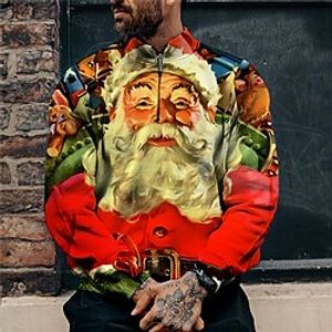 Men's Unisex Sweatshirt Pullover Red Half Zip Santa Claus Graphic Prints Quarter Zip Print Casual Daily Sports 3D Print Designer Casual Big and Tall Spring   Fall Clothing Apparel Hoodies miniinthebox