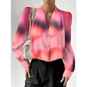 Women's Shirt Blouse Tie Dye Pink Blue Orange Print Button Long Sleeve Casual Fashion V Neck Regular Fit Spring   Fall Lightinthebox