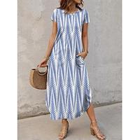 Women's Elegant Dress Geometric Split Print Crew Neck Long Dress Maxi Dress Elegant Holiday Date Short Sleeve Summer Lightinthebox