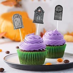 24pcs Halloween Cupcake Toppers Tombstone Graveyard Cake Toppers Cupcake Picks for Halloween Cupcake Decoration Horror Lightinthebox