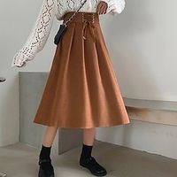 Women's Skirt A Line Swing Midi Cotton Black Green Khaki Skirts Winter Drawstring Fashion Casual Street Daily S M L Lightinthebox - thumbnail