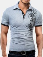 Letter Printed Turn-down Collar Short Sleeve Slim Fit Casual Polo Shirts for Men