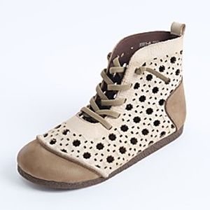 Women's Boots Summer Boots Flat Heel Closed Toe Booties Ankle Boots Leather Lace-up Solid Colored Beige Coffee / Booties / Ankle Boots / Booties / Ankle Boots miniinthebox