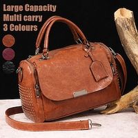 Women's Handbag Crossbody Bag Shoulder Bag Boston Bag PU Leather Daily Holiday Rivet Zipper Large Capacity Waterproof Durable Solid Color PG671 reddish brown PG671 wine red PG671 black miniinthebox - thumbnail