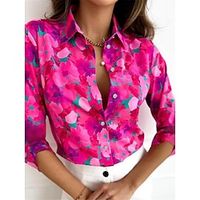 Women's Shirt Blouse Floral Casual White Pink Fuchsia Button Print Long Sleeve Fashion Streetwear Shirt Collar Regular Fit Summer Spring Lightinthebox