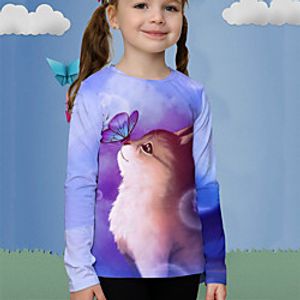 Kids Girls' T shirt Long Sleeve 3D Print Cat Butterfly Animal Purple Children Tops Fall Active Regular Fit 4-12 Years Lightinthebox