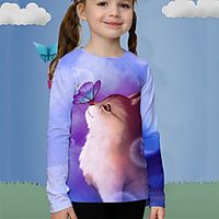 Kids Girls' T shirt Long Sleeve 3D Print Cat Butterfly Animal Purple Children Tops Fall Active Regular Fit 4-12 Years Lightinthebox - thumbnail