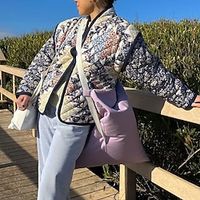 Women's Winter Coat Quilted Coat Reversible Parka Winter Puffer Jacket Removable Vest Thermal Warm Heated Coat Floral Print Jacket with Pocket Single Breasted Outerwear Long Sleeve Fall Yellow Dark Lightinthebox - thumbnail