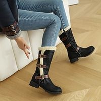 Women's Boots Comfort Shoes Daily Block Heel Round Toe Casual PU Black Brown Green miniinthebox