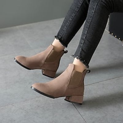 Women's Boots Plus Size Booties Ankle Boots Winter Chunky Heel Round Toe Suede Loafer Camel Black Lightinthebox