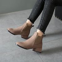 Women's Boots Plus Size Booties Ankle Boots Winter Chunky Heel Round Toe Suede Loafer Camel Black Lightinthebox - thumbnail
