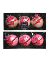 Homesmiths Christmas Bauble Glass Pink with Velvet Ribbon Set of 3 Assorted 1 Set - thumbnail