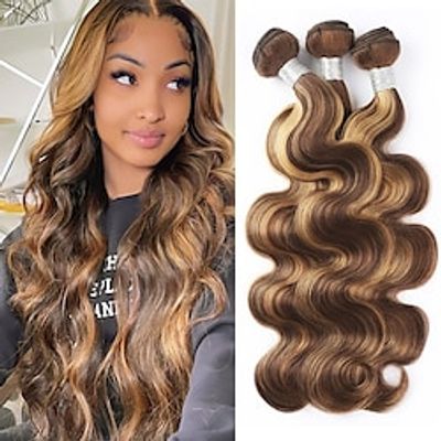 Brazilian Hair Highlight 3 Bundles Hair Weaves  Body Wave Human Hair Extensions Remy Human Hair Ombre Hair Weaves 10-28 inch Lightinthebox