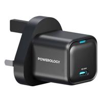 Powerology UK 3Pin Ultra-Compact USB-C GaN Charger 20W - Black - thumbnail