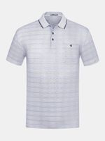 Mens Spring Summer Polo Shirt Striped Light-colored Soft Cotton Short Sleeve Casual Tops