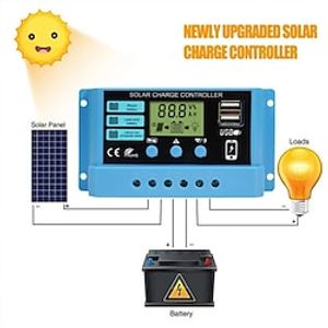 PWM Solar Charge Controller12V 14V 30A Solar Controller Solar Panel Battery Regulator LCD Display Dual USB 5V Output Lightinthebox