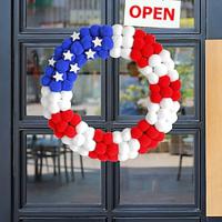 Independence Day Floral Wreath Decoration: Home Holiday Dress-Up Prop with Patriotic Pom-Pom Ornaments For Memorial Day/The Fourth of July Lightinthebox