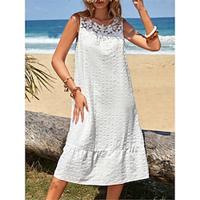 Women's White Dress Casual Dress Tank Dress Midi Dress Lace Patchwork Street Date Vacation Streetwear Crew Neck Sleeveless White Yellow Dark Blue Color Lightinthebox