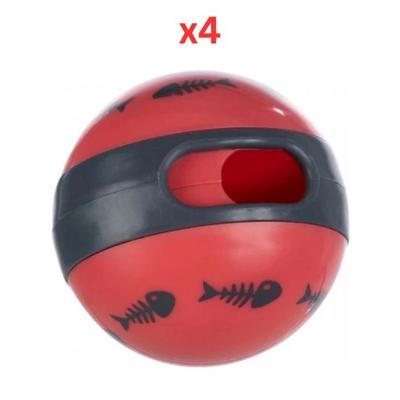 Trixie Cat Activity Snack Ball Toy For Cats - Red 6Cm (Pack Of 4)