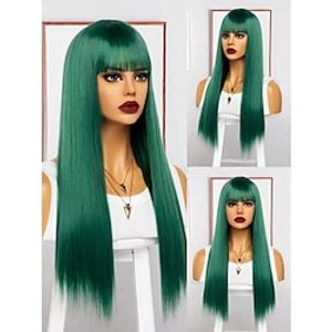 Straight Green 26 Inch Long Synthetic Wig With Bangs For Women Christmas Party Wigs miniinthebox