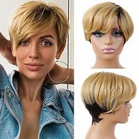 Short Human Hair Pixie Cut Wigs Ombre 1b/27 Pixie Wigs for Black Women Brazilian Straight Hair Wig with Bangs Lightinthebox