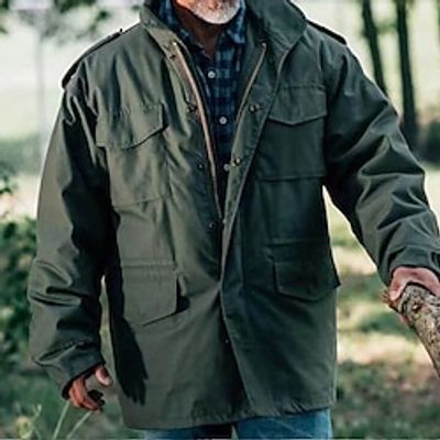 Men's Tactical Jacket Outdoor Daily Wear Warm Zipper Pocket Fall Winter Plain Fashion Streetwear Lapel Regular Green Jacket Lightinthebox