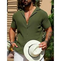 Men's Shirt Button Up Shirt Casual Shirt Summer Shirt Black White Green Short Sleeve Plain Lapel Daily Vacation Clothing Apparel Fashion Casual Comfortable Lightinthebox