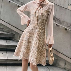 A-Line Flirty Elegant Cocktail Party Prom Dress Shirt Collar Long Sleeve Short / Mini Jersey with Pleats Ruffles 2021 miniinthebox